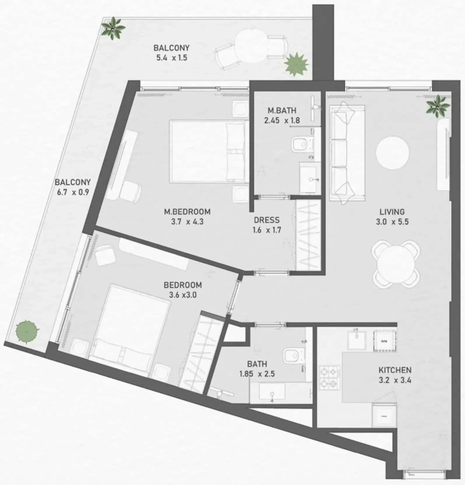 Ayami Residence 2 bed floor plan, 896 sqft