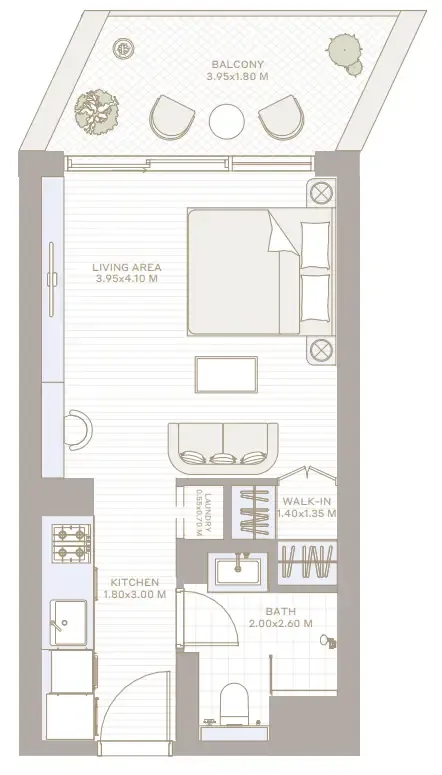 Park Five Studio floor plan, 437 sqft