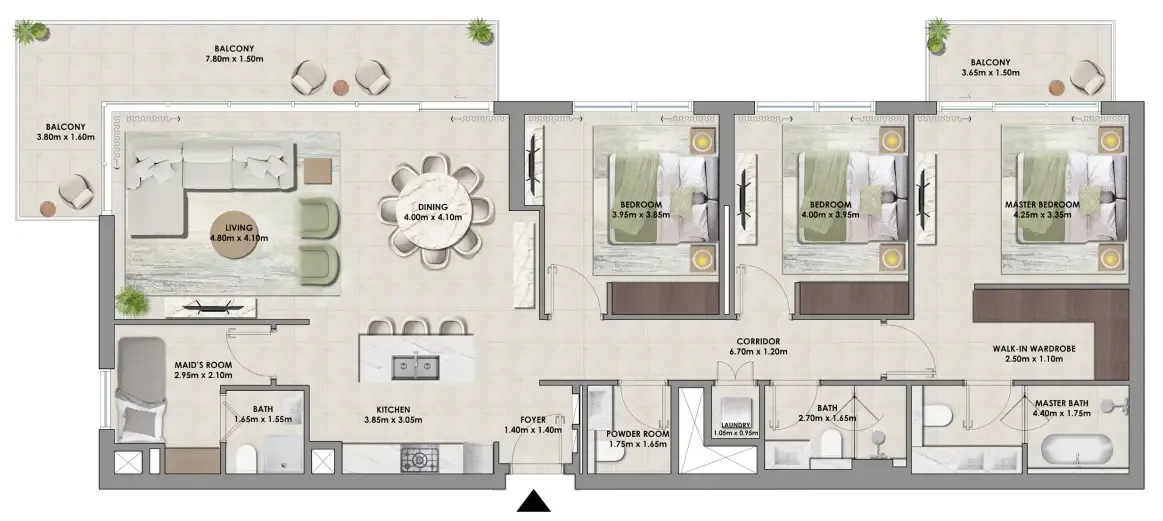 Palace Residences Hillside Towers A & B 3 bed floor plan, 1,882 sqft