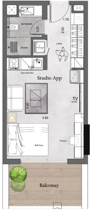 Saray Prime Residence Studio floor plan, 416 sqft