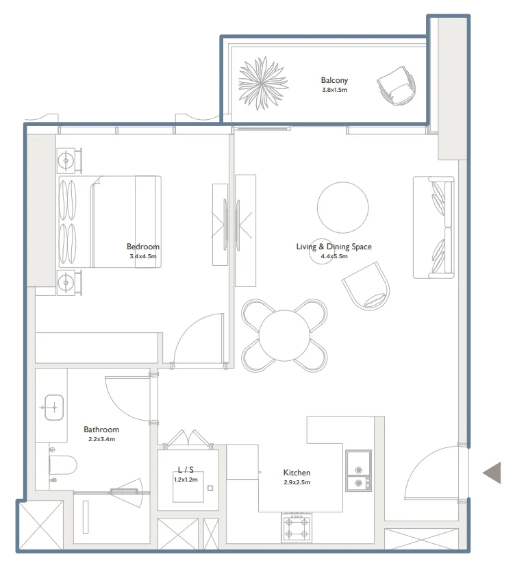 Serenia District West Residence 1 bed floor plan, 825 sqft