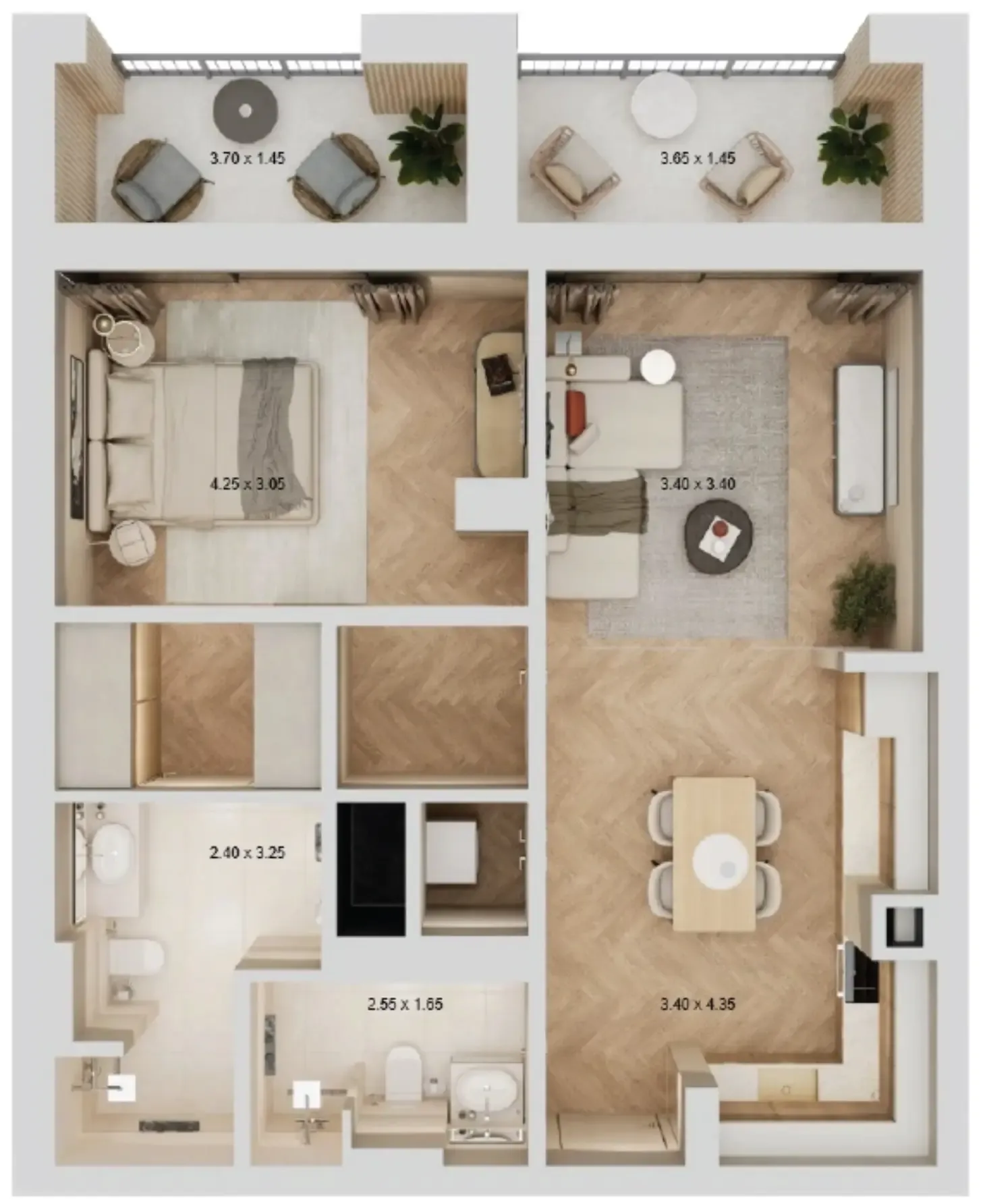Arisha Terraces 1 bed floor plan, 881 sqft