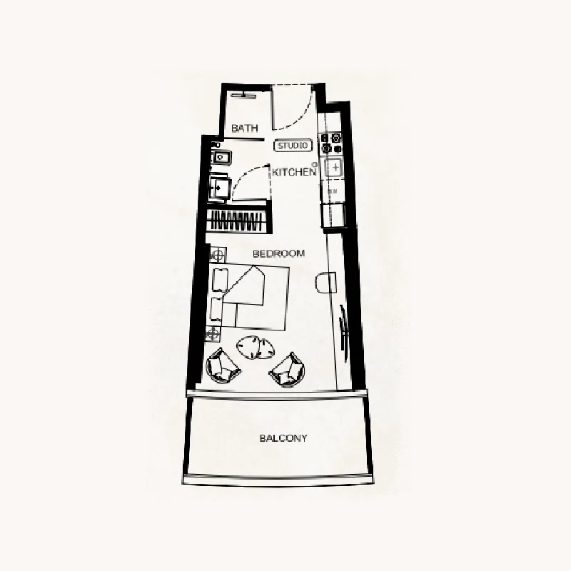 Binghatti Flare Studio floor plan, 383 – 395 sqft