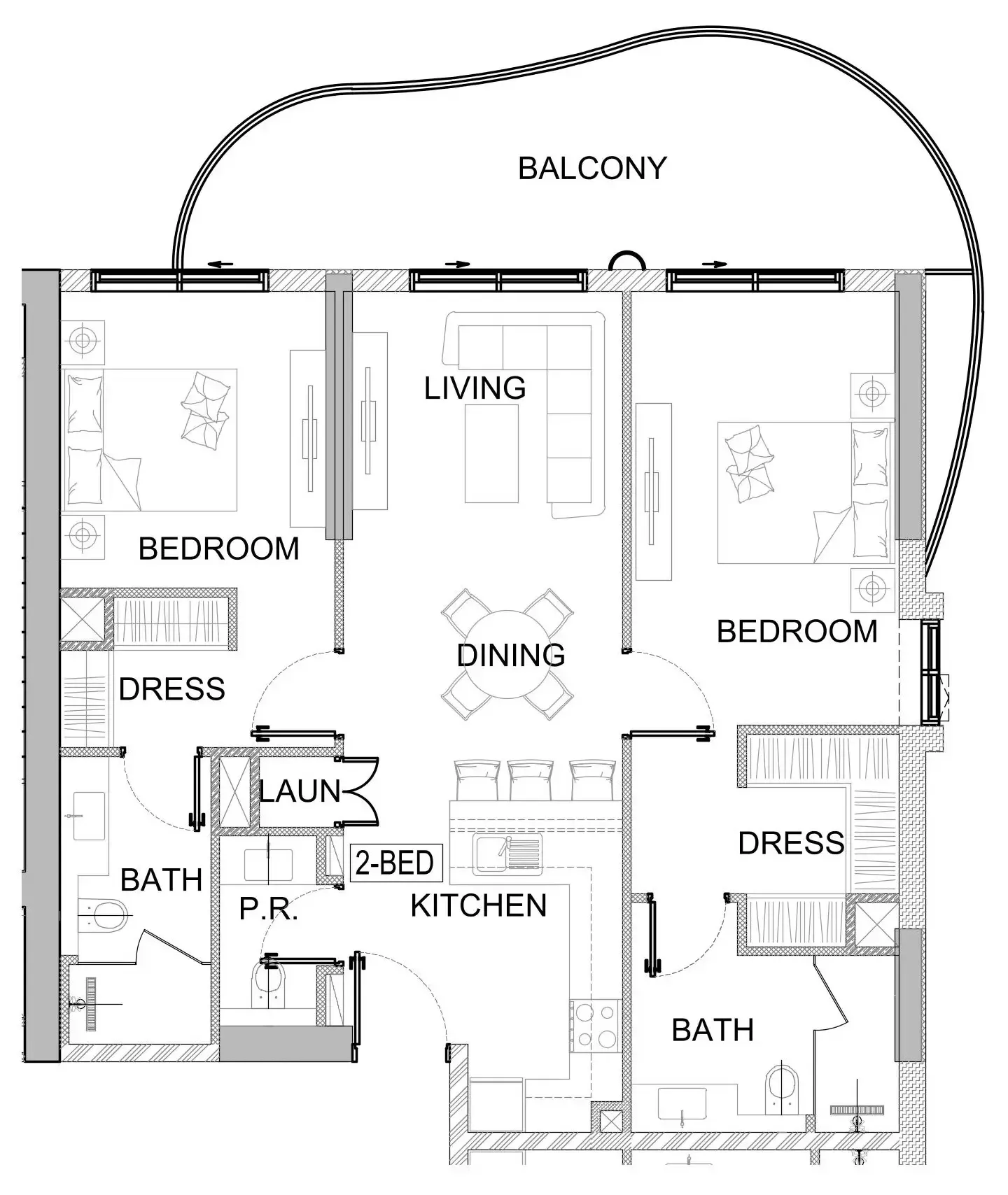 Valencia 2 bed floor plan, 1,180 sqft