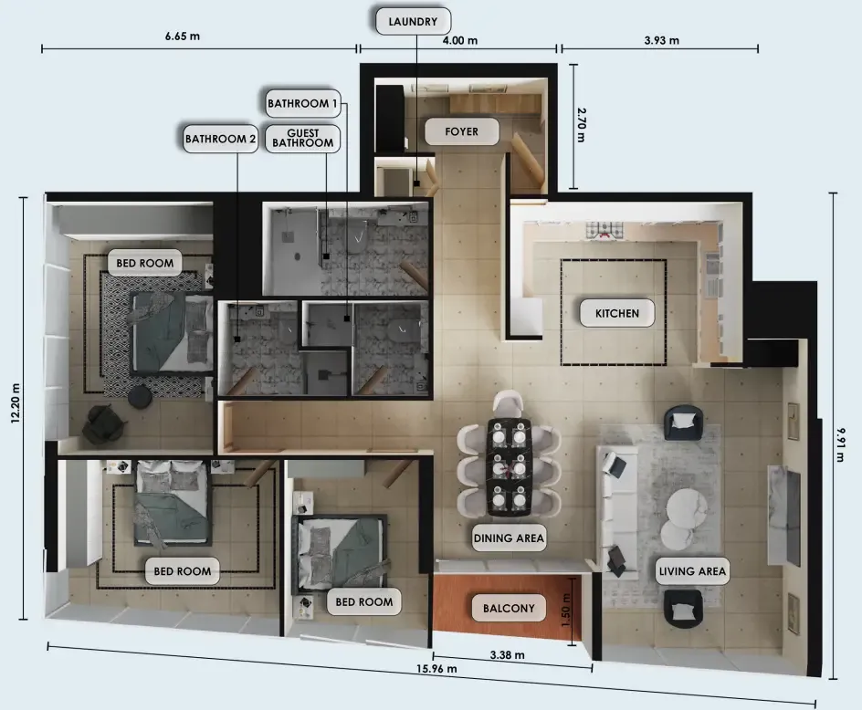 Zenith J1 3 bed floor plan, 1,583 sqft