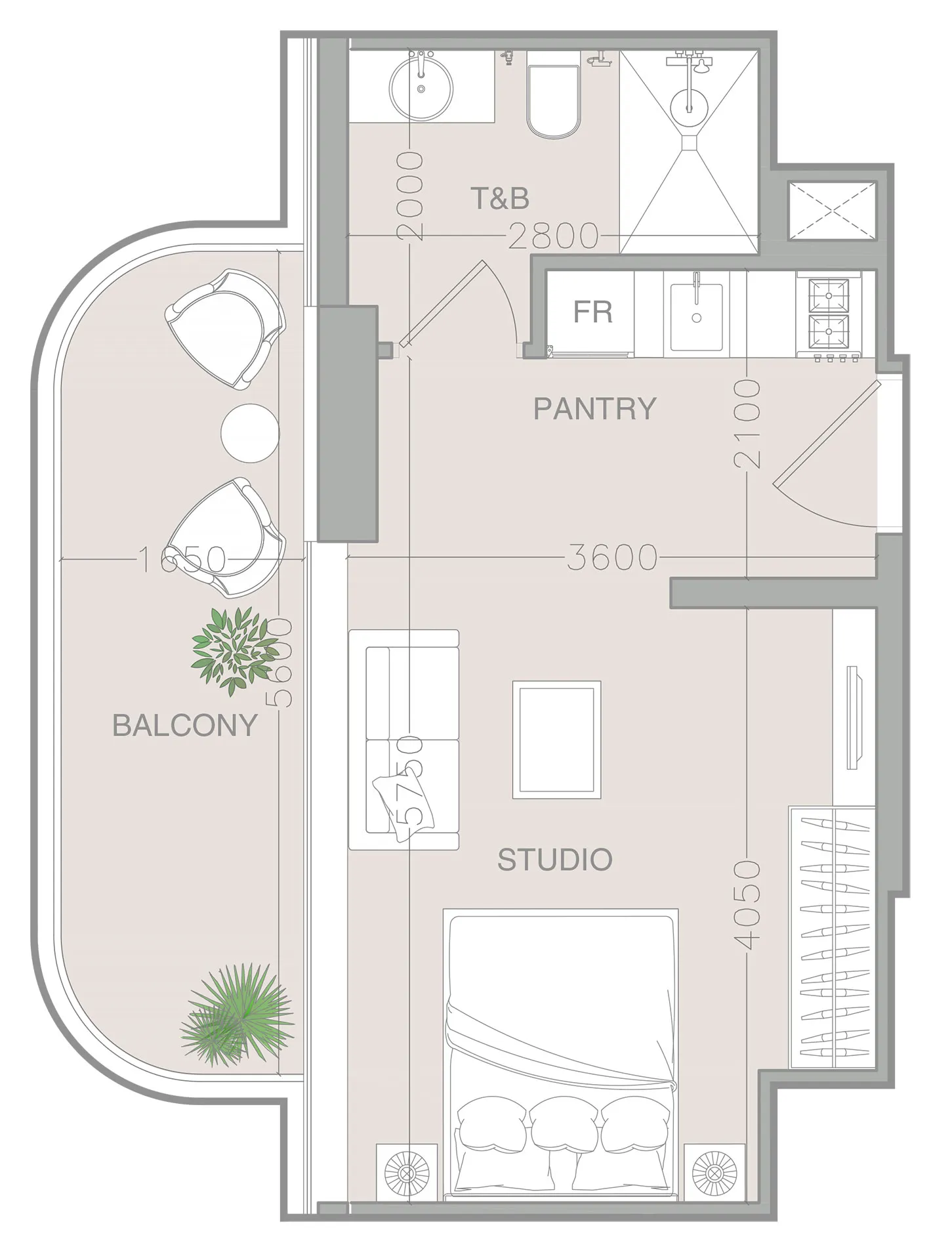 ELAR1S Axis Studio floor plan, 418 sqft