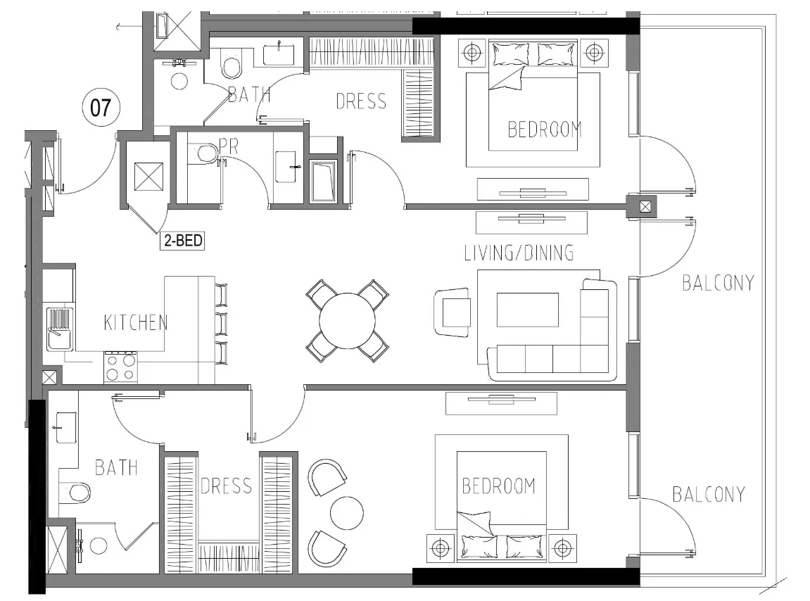 Damac Riverside Views 2 bed floor plan, 1,255 – 1,334 sqft