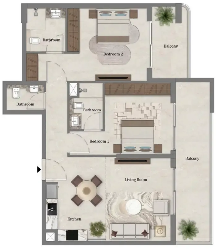 Mirari Lagoon by Zoya 2 bed floor plan, 1,118 sqft