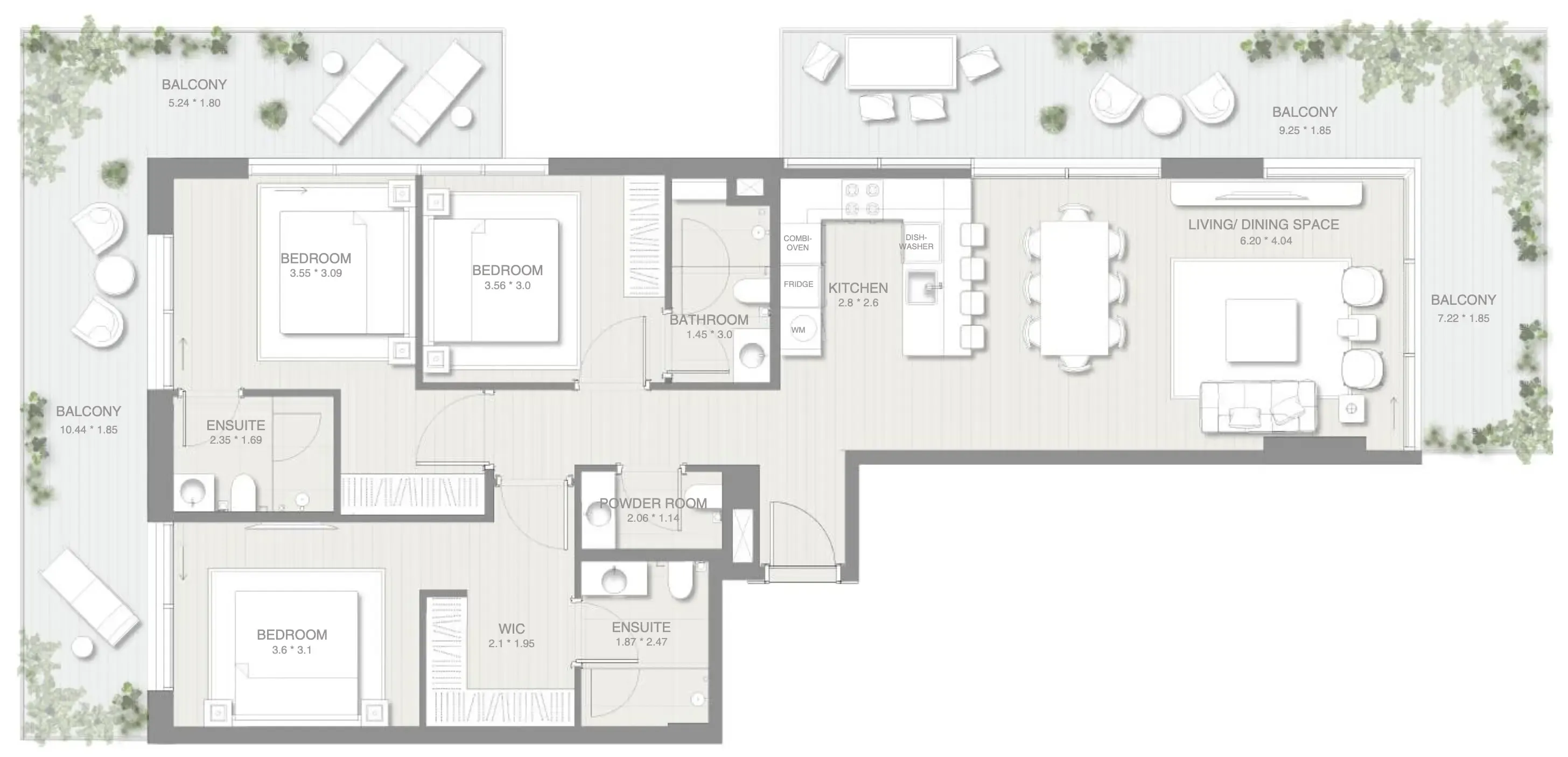 Sol Levante 3 bed floor plan, 1,902 sqft