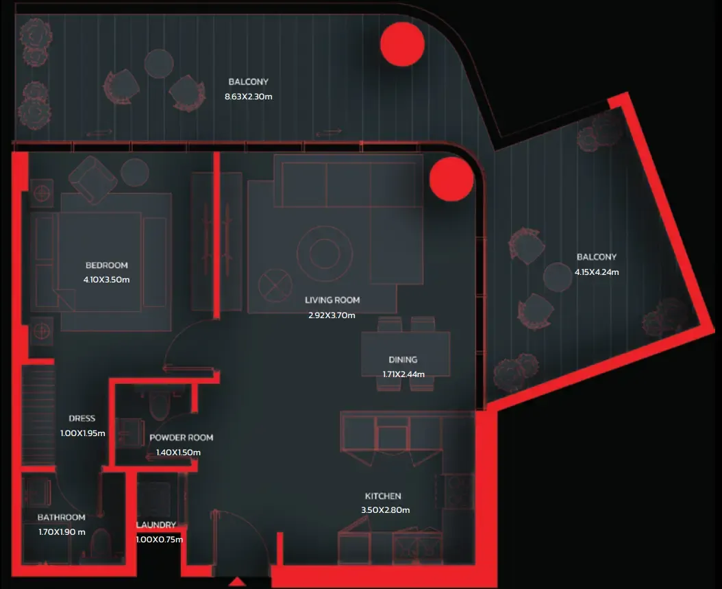 Tonino Lamborghini Residences by BNW Developments 1 bed floor plan, 1,498 sqft