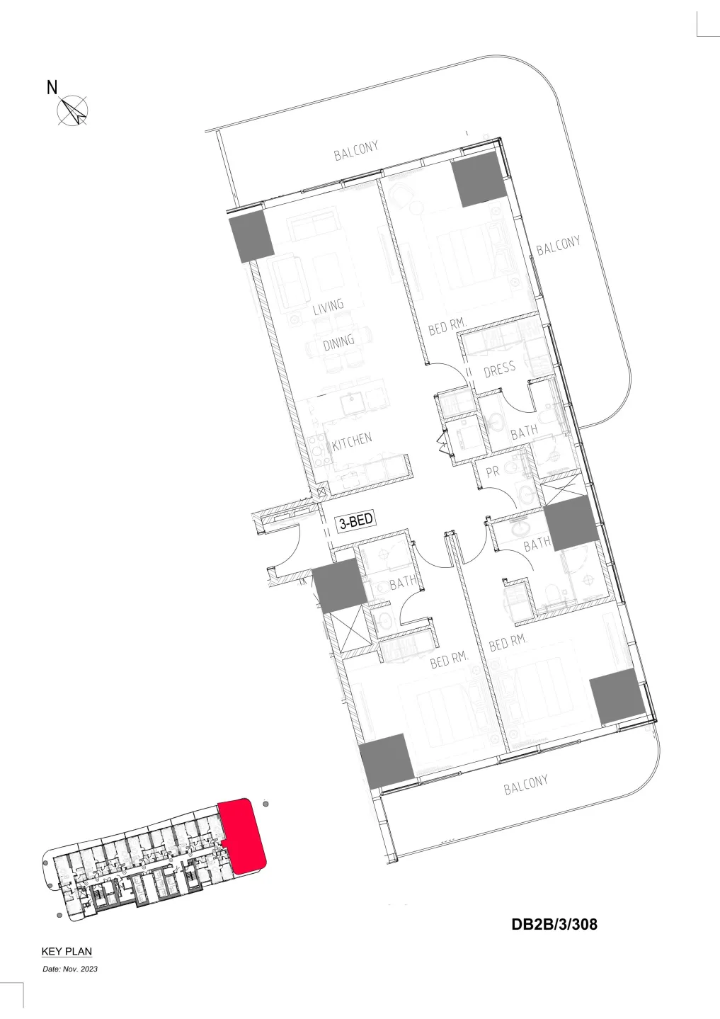 Damac Bay 2 3 bed floor plan, 2,106 sqft