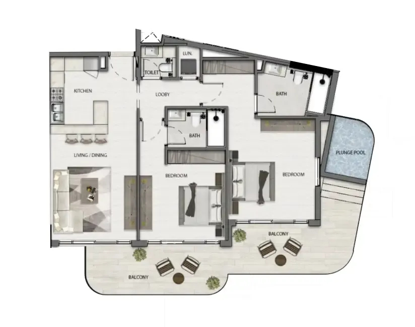 Avana Residences 2 bed floor plan, 1,261 sqft