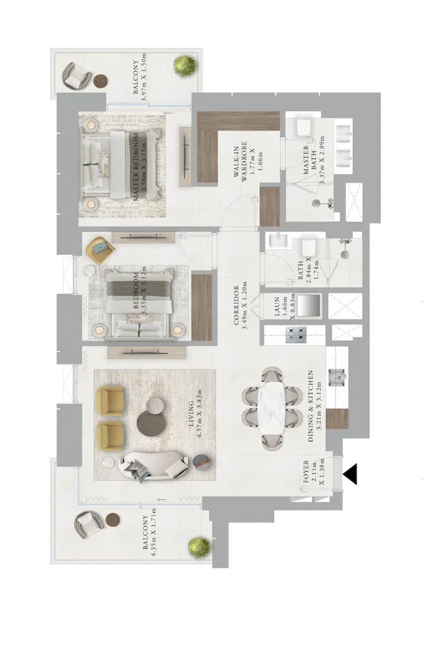 Creek Haven 2 bed floor plan, 1,201 sqft