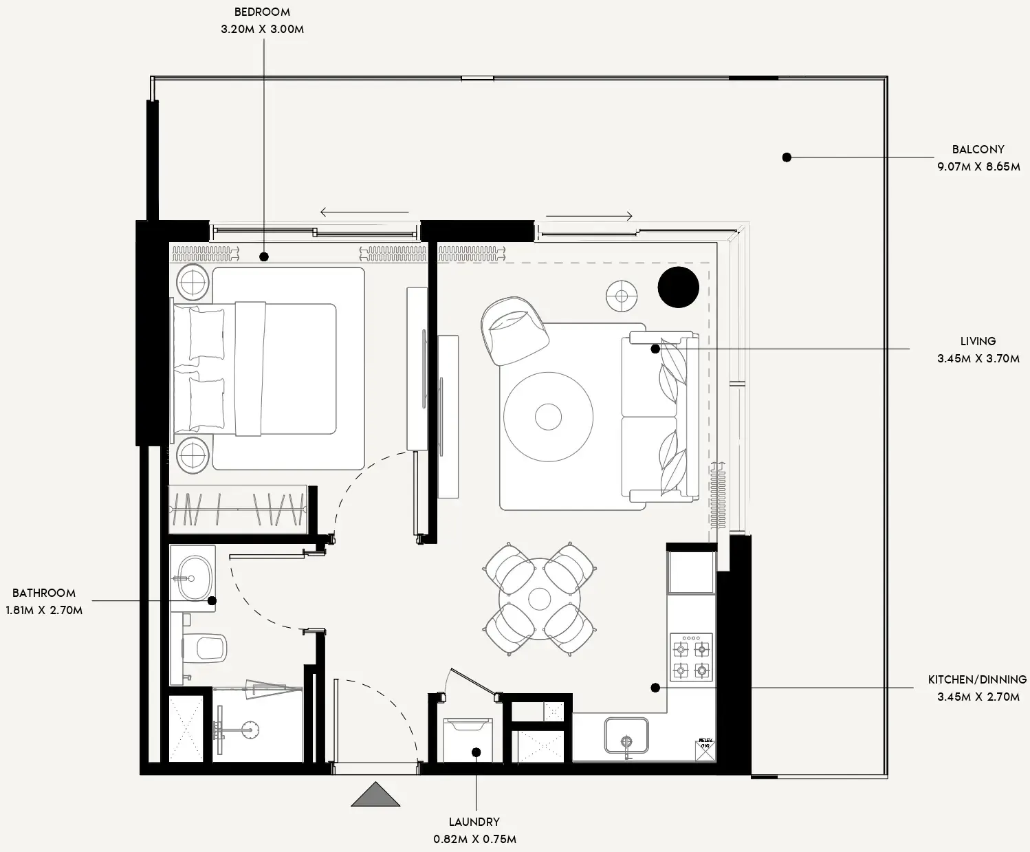 Azizi Venice 1 bed floor plan, 812 sqft