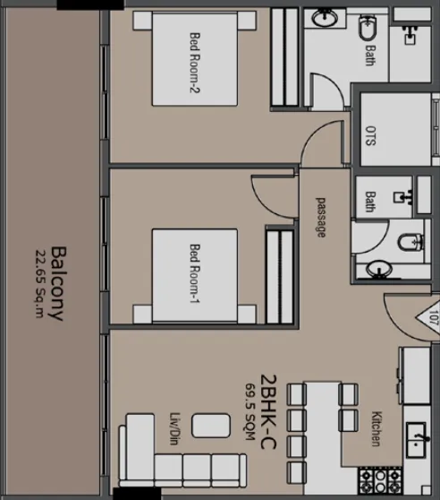 Golden Woods Albab Views 2 bed floor plan, 992 sqft