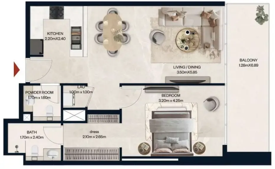 Norah Residence 1 bed floor plan, 774 sqft