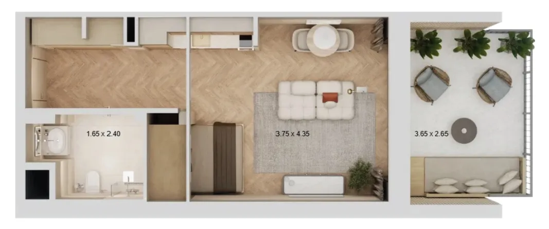 Arisha Terraces Studio floor plan, 365 sqft