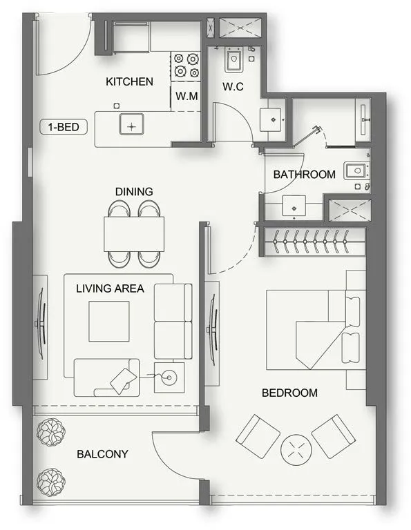 Binghatti Cullinan 1 bed floor plan, 690 – 958 sqft