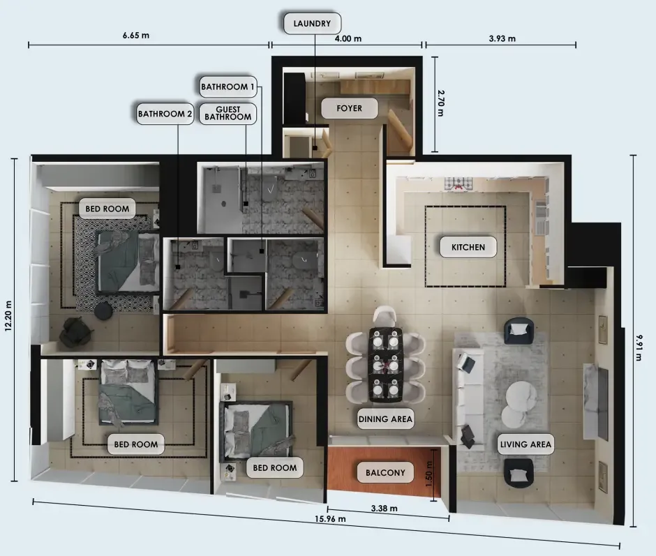 Zenith J1 3 bed floor plan, 1,583 sqft