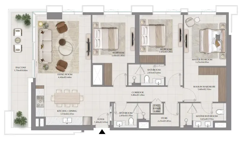 Terra Gardens 3 bed floor plan, 1,668 sqft