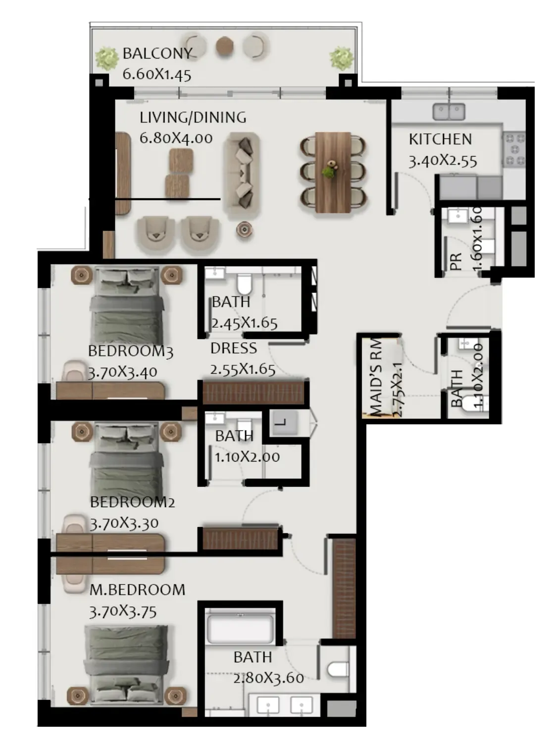 Boulevard Park at Wasl Gate 3 bed floor plan, 1,724 sqft