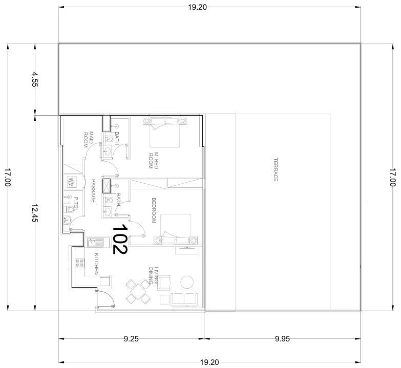 Whitecliffs Residences 2 bed floor plan, 3,406 sqft