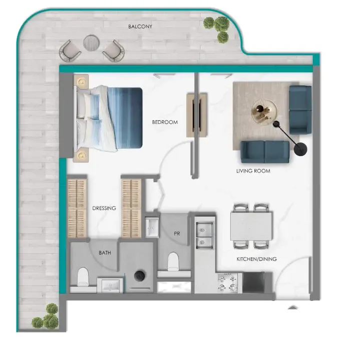Samana South Haven 1 bed floor plan, 719 sqft