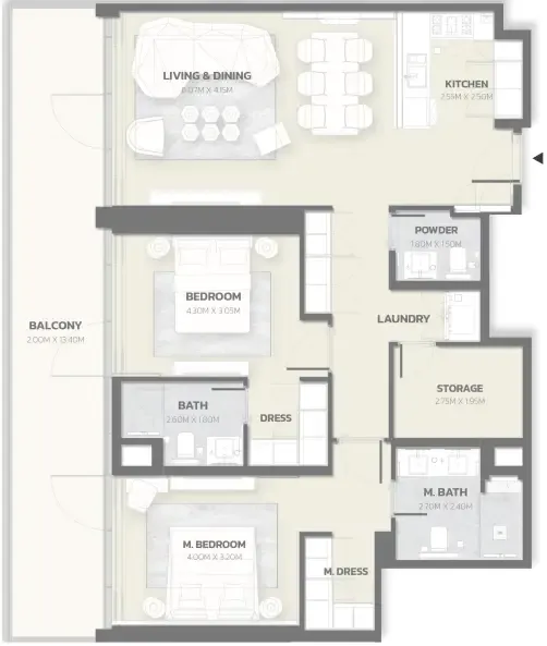 Tonino Lamborghini Residences 2 bed floor plan, 1,492 sqft