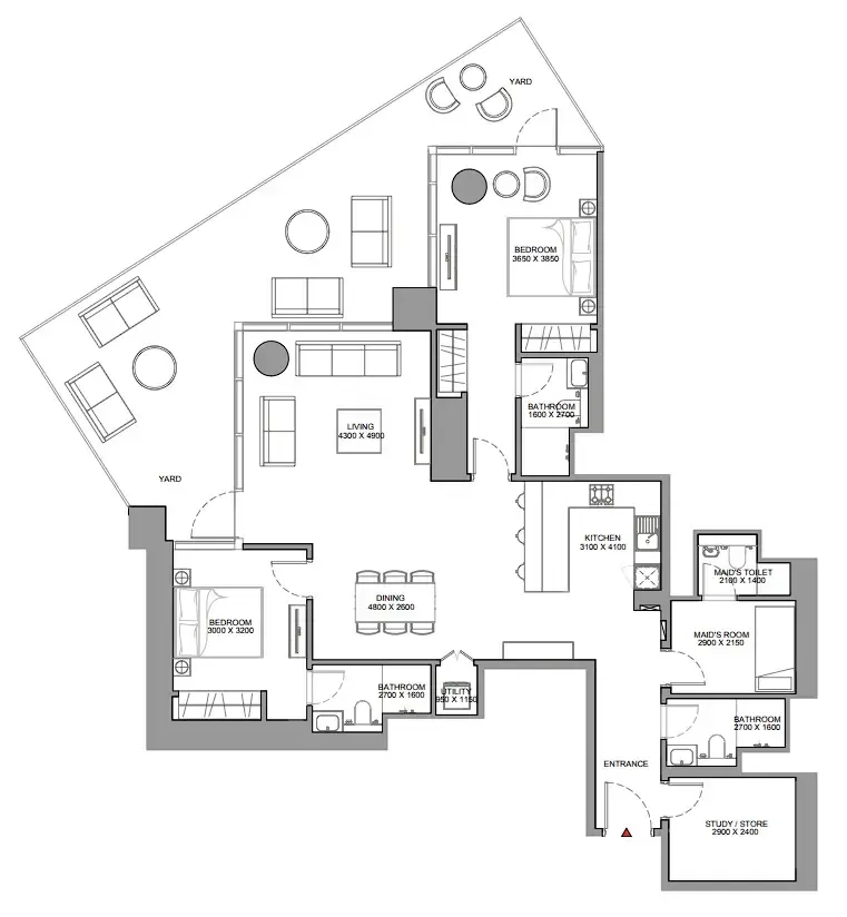 Skyscape 2 bed floor plan, 2,002 sqft