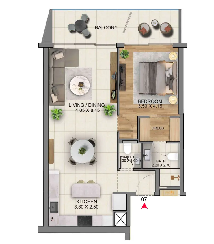 Sky Hills Residence 3 1 bed floor plan, 1,015 sqft