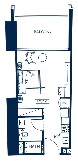 Binghatti Skyrise Studio floor plan, 449 sqft