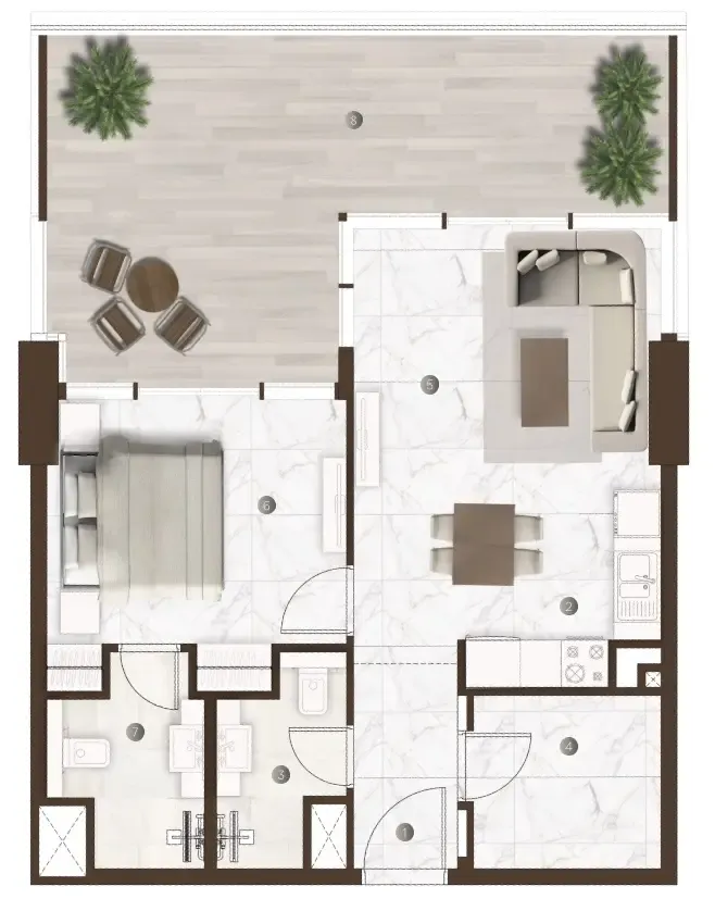 Onda by Kasco 1 bed floor plan, 613 sqft