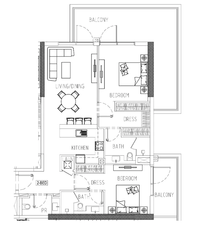 Damac Riverside Views 2 bed floor plan, 1,385 sqft