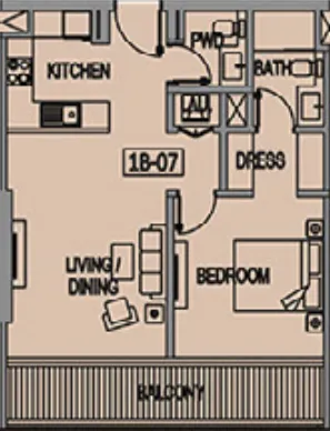 Jade Tower 1 bed floor plan, 744 sqft