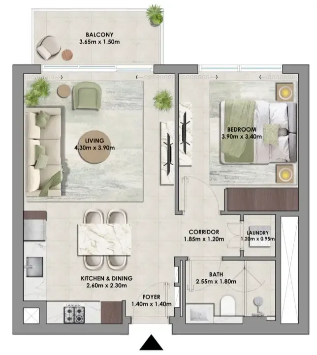 Palace Residences Hillside Towers A & B 1 bed floor plan, 680 sqft