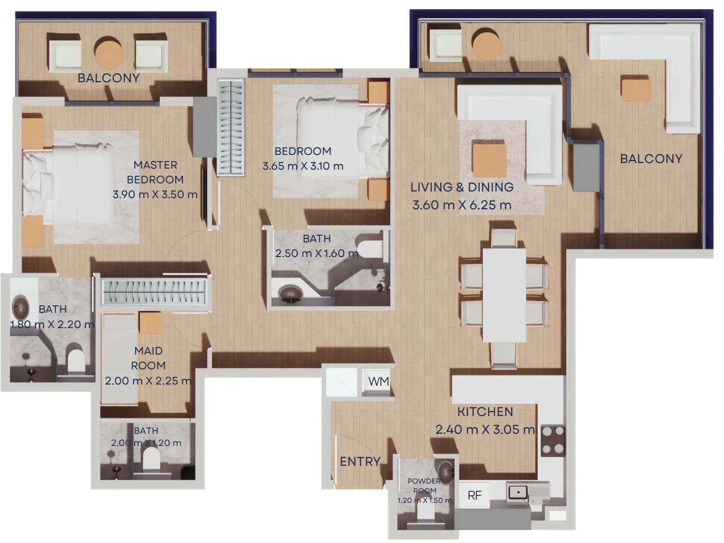 Manam Pearl 2 bed floor plan, 1,246 sqft