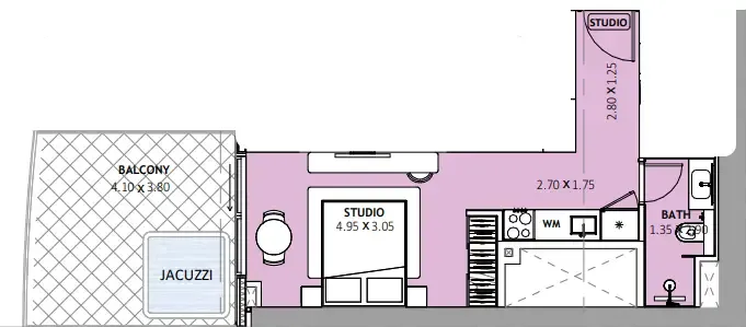 Binghatti Skyblade Studio floor plan, 532 sqft