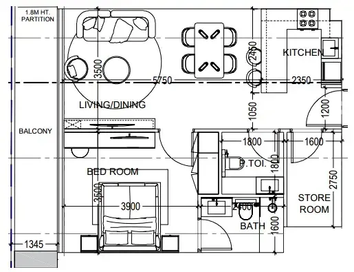 Al Haseen Residences 6 1 bed floor plan, 791 sqft