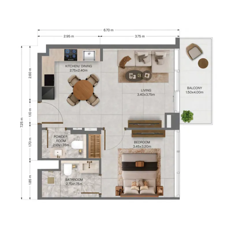 The Archive 1 bed floor plan, 564 sqft