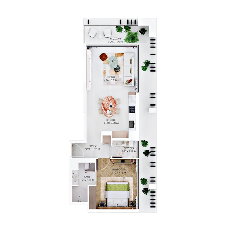 Rabdan Square 1 bed floor plan, 769 sqft