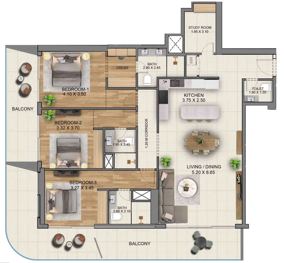 Sky Hills Residence 3 3 bed floor plan, 2,193 sqft
