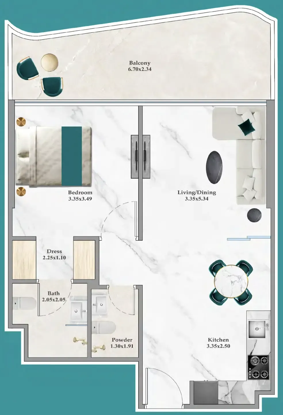 Breez 1 bed floor plan, 656 sqft
