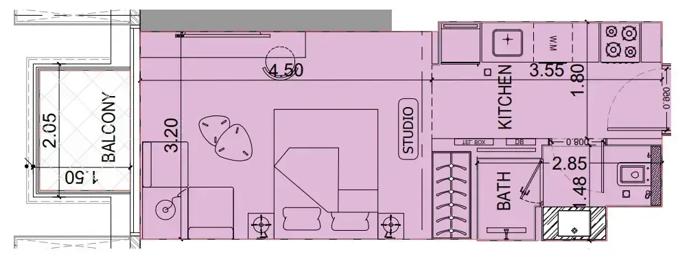 Binghatti Luxuria Studio floor plan, 338 sqft