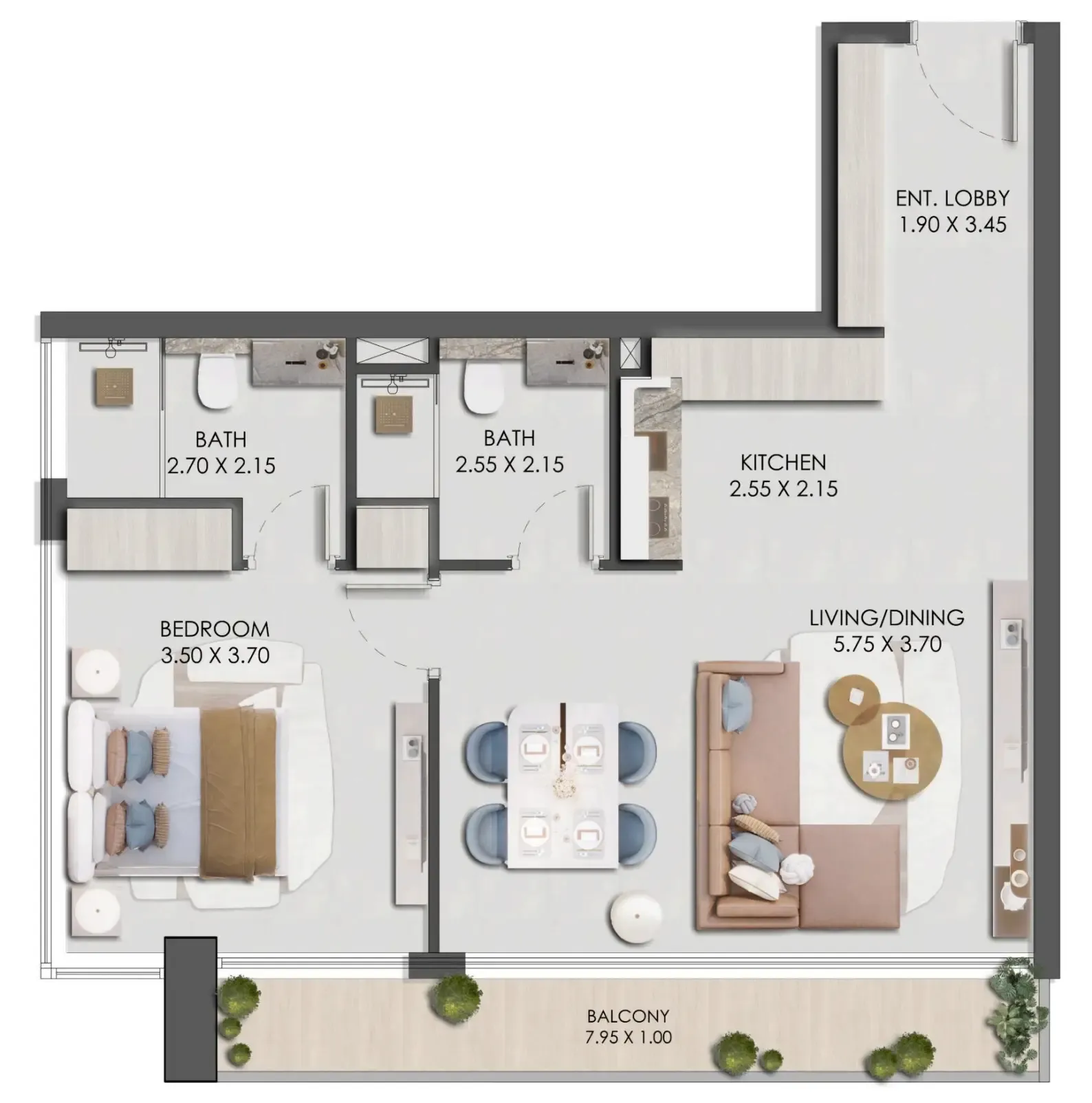 Legado by Prescott 1 bed floor plan, 803 sqft