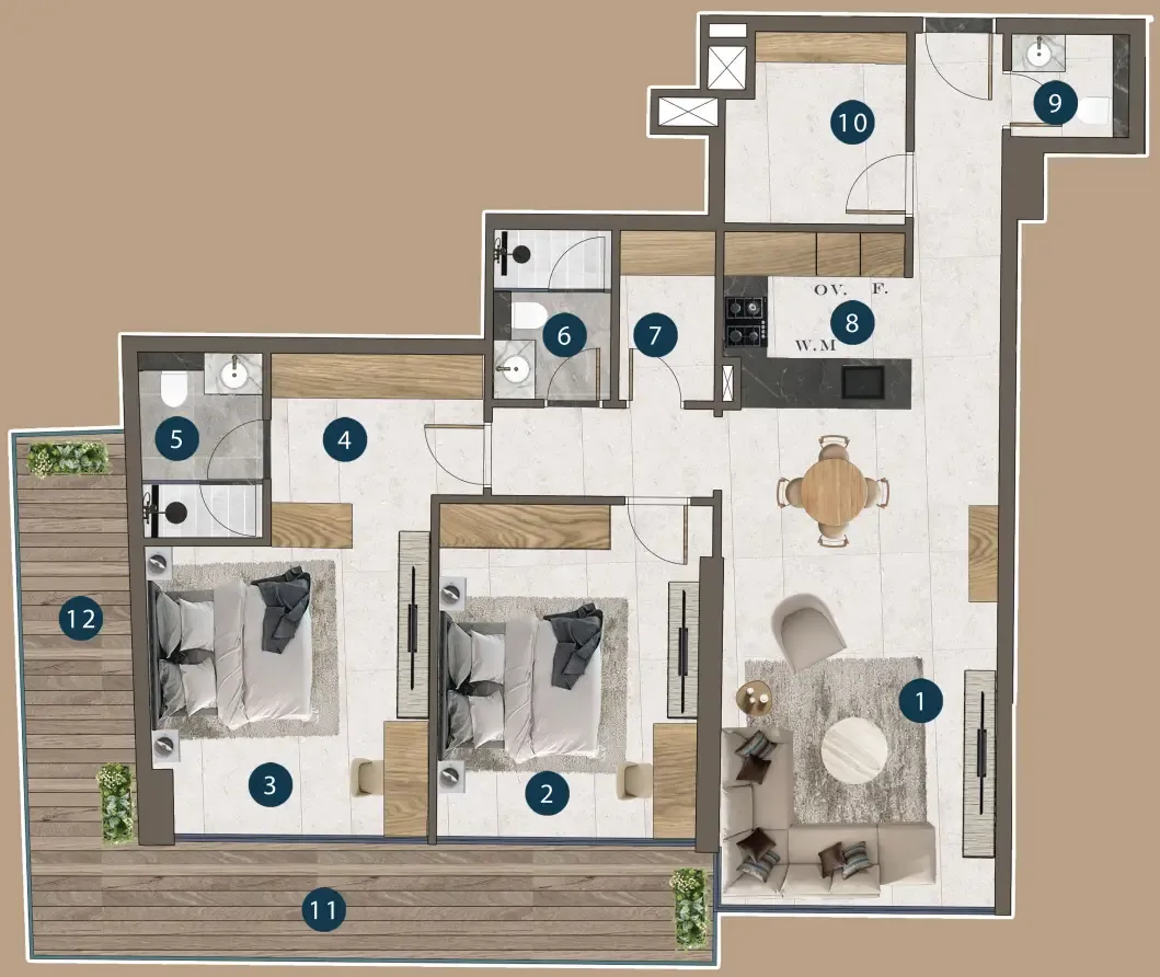 Mi Casa 2 bed floor plan, 1,394 sqft