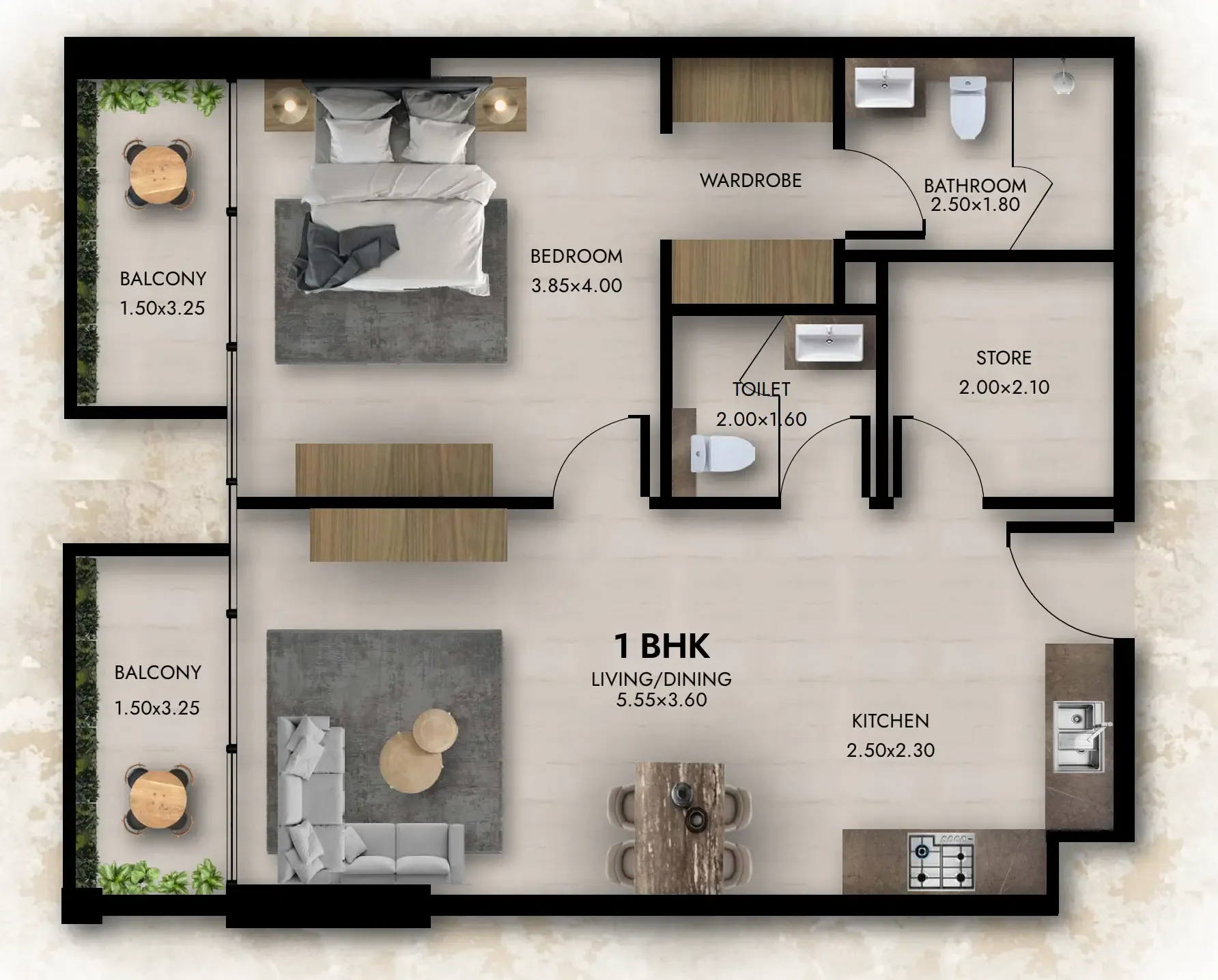 Provenza Residences 1 bed floor plan, 803 sqft