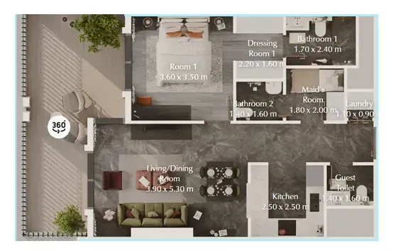 Bab Al Qasr Garden Residences 65 1 bed floor plan, 917 sqft