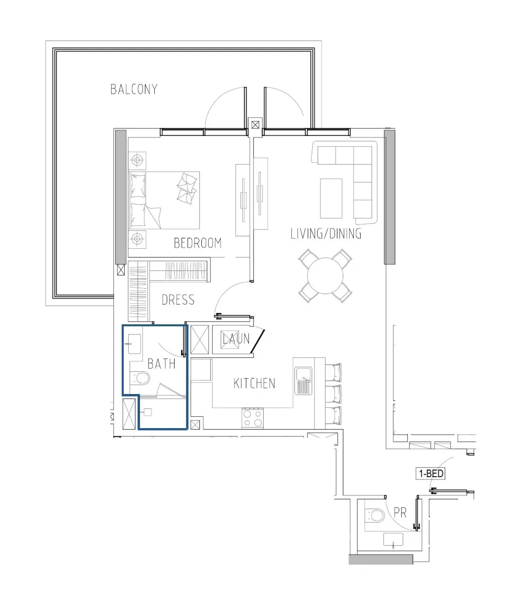 Damac Riverside Views 1 bed floor plan, 1,038 sqft