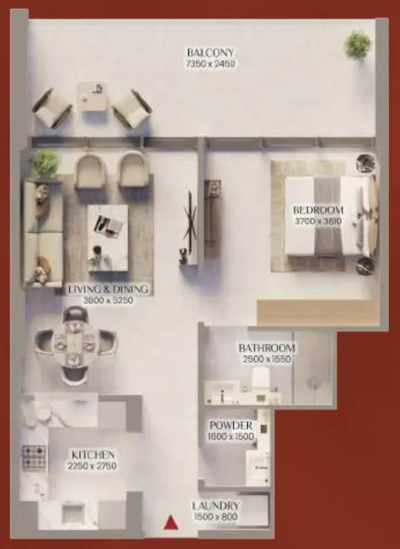 Bliss Tower 1 bed floor plan, 808 – 811 sqft