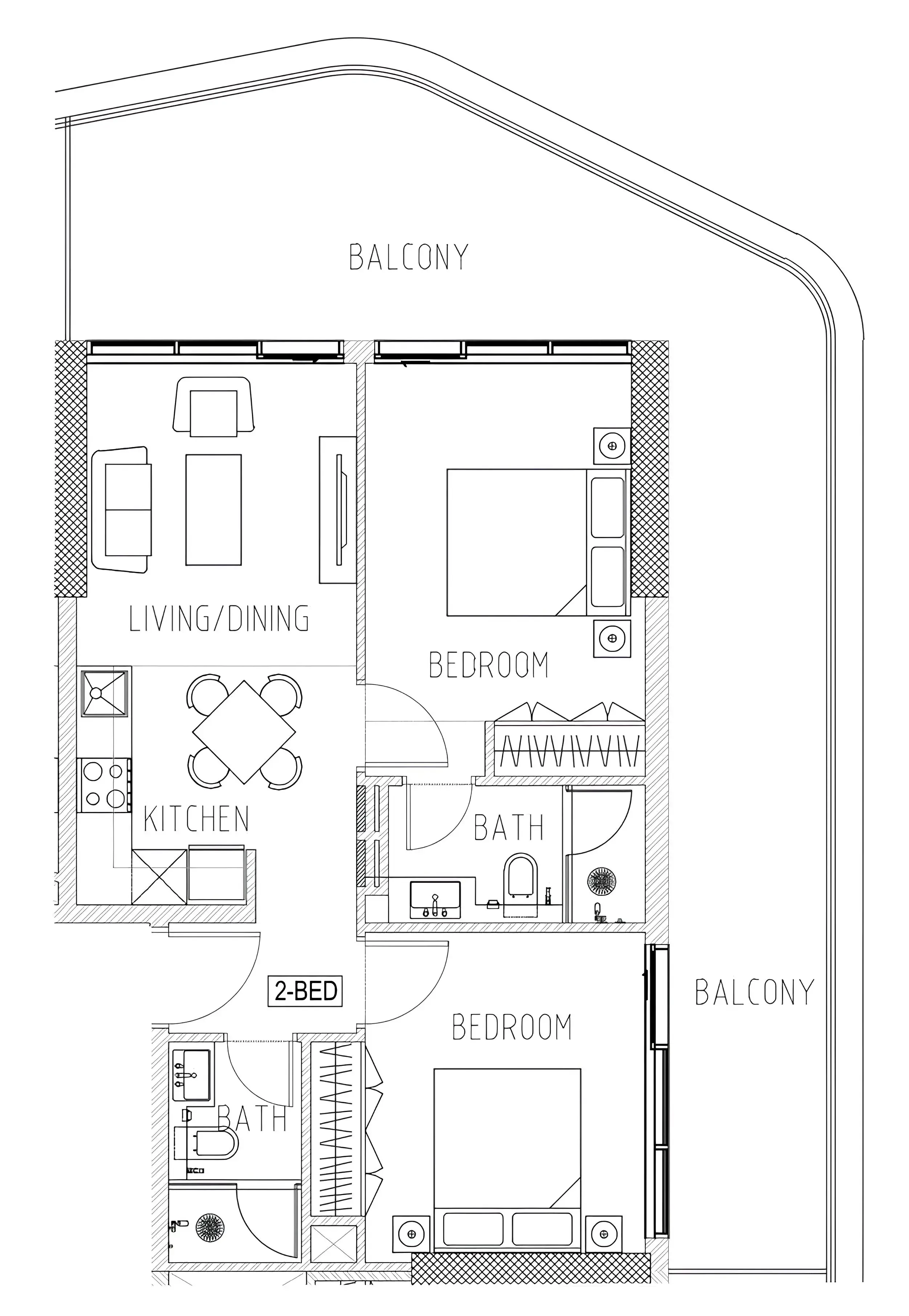 Elo 2 and 3 Damac 2 bed floor plan, 1,052 sqft